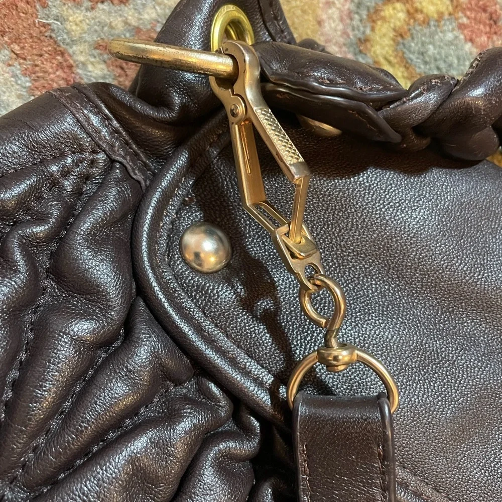 Besso Italian Genuine Leather Chocolate Brown Quilted Shoulder Bag 16”x12”